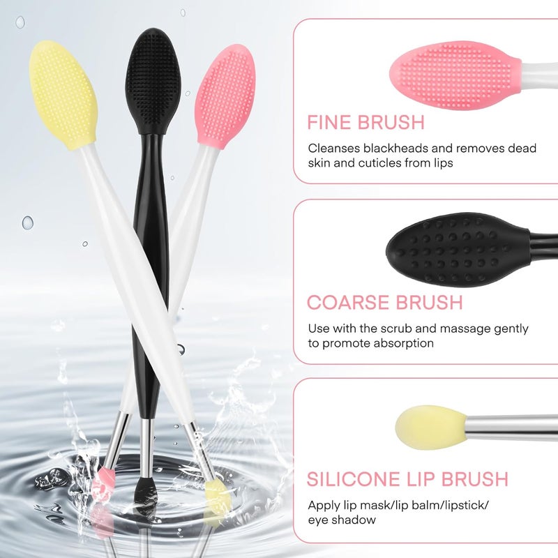 Unaone Lip Scrub Brush - 3 PCS Dual-ended Lip Scrubber Exfoliator and Silicone Lip Brush, 2-in-1 Silicone Lip Scrub Tool Lip Mask Applicator, Gentle Exfoliator & Applicator for Soft - Image 3